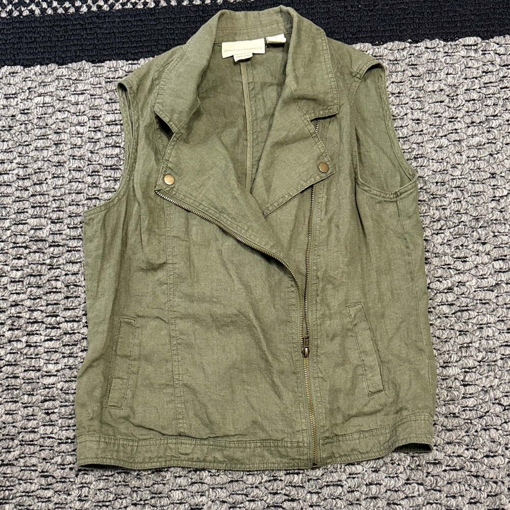 Cynthia Rowley Linen Moto Vest Women’s M Asymmetric Zip Lightweight Layering